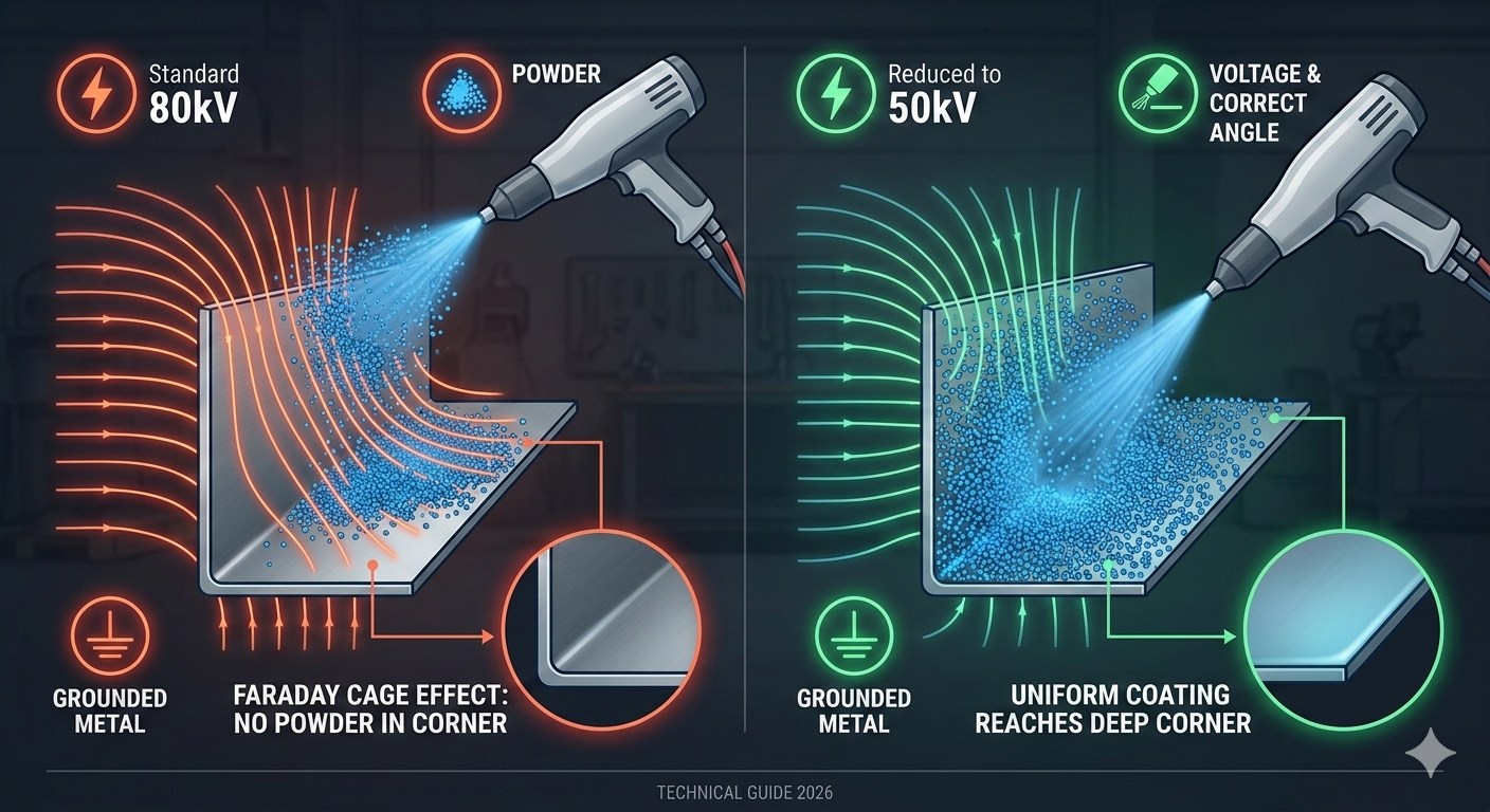 Faraday Cage Effect in Powder Coating: Why Powder Won’t Stick in Corners — and How to Fix It (2026)